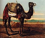 A Bedouin And A Camel Resting In A Desert Landscape by Alexandre-Gabriel Decamps